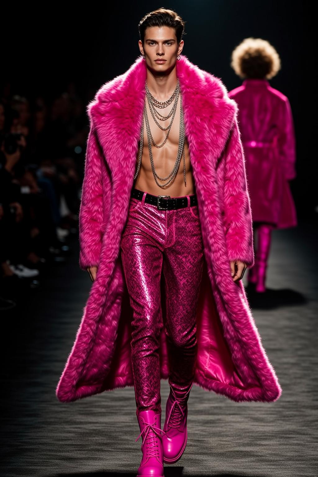 Long Open Fluffy Fashion Runway Dark Grey Blurred