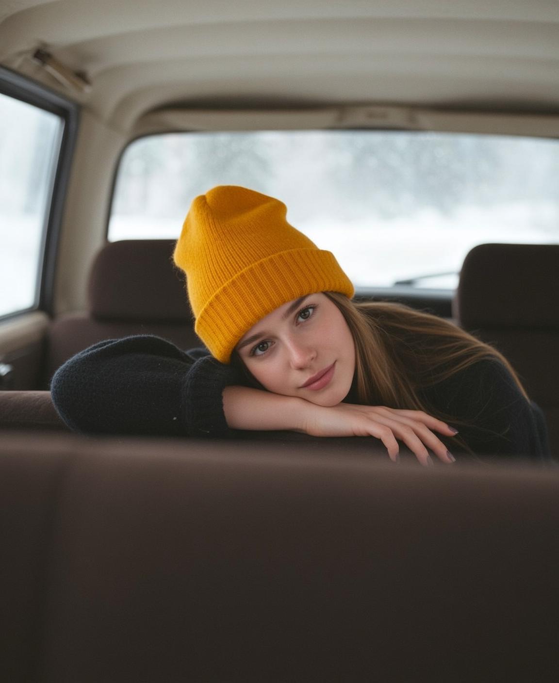 Yellow Beanie Car Portrait
