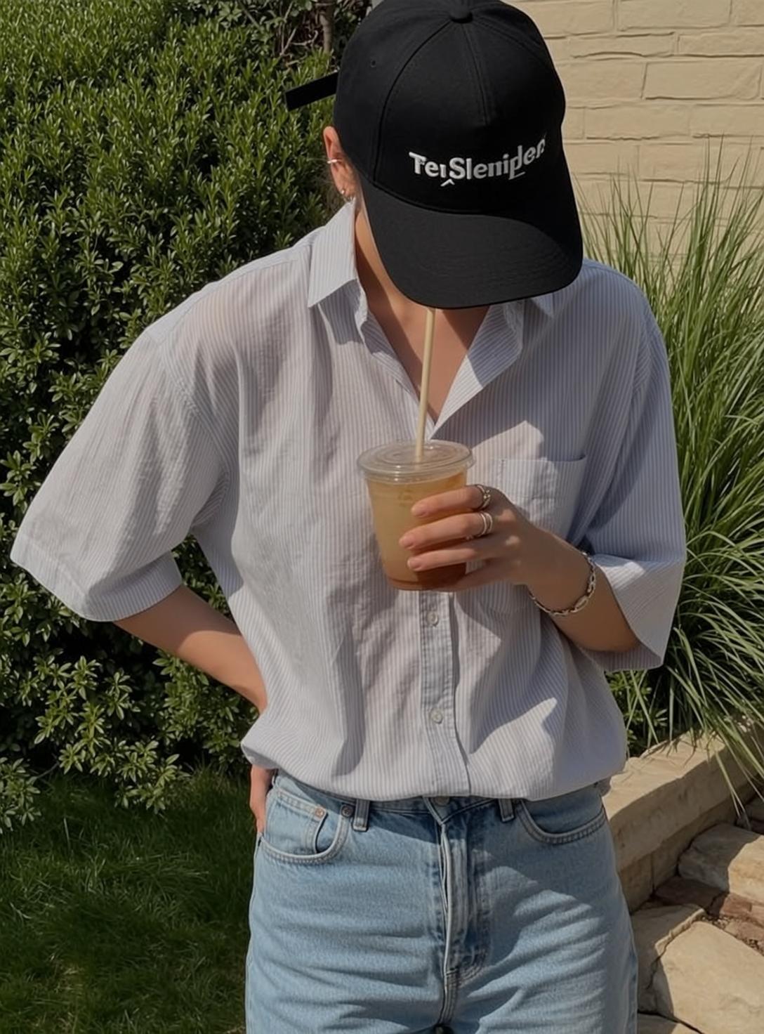 Hidden Fair Light Blue White Striped Short-sleeve