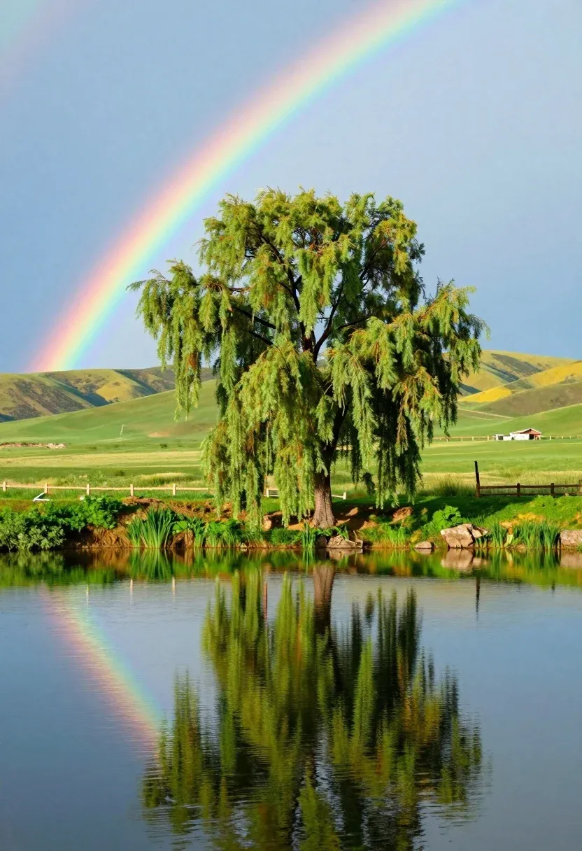 Serene Landscape Featuring Large Weeping Willow Tree The Bank Calm