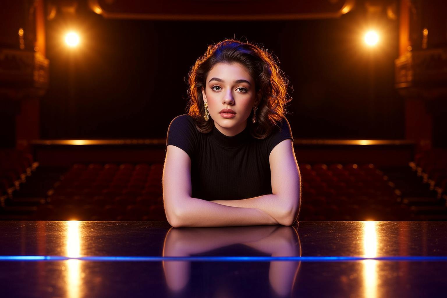 Explore Young Seated Leaning Forward Her Arms