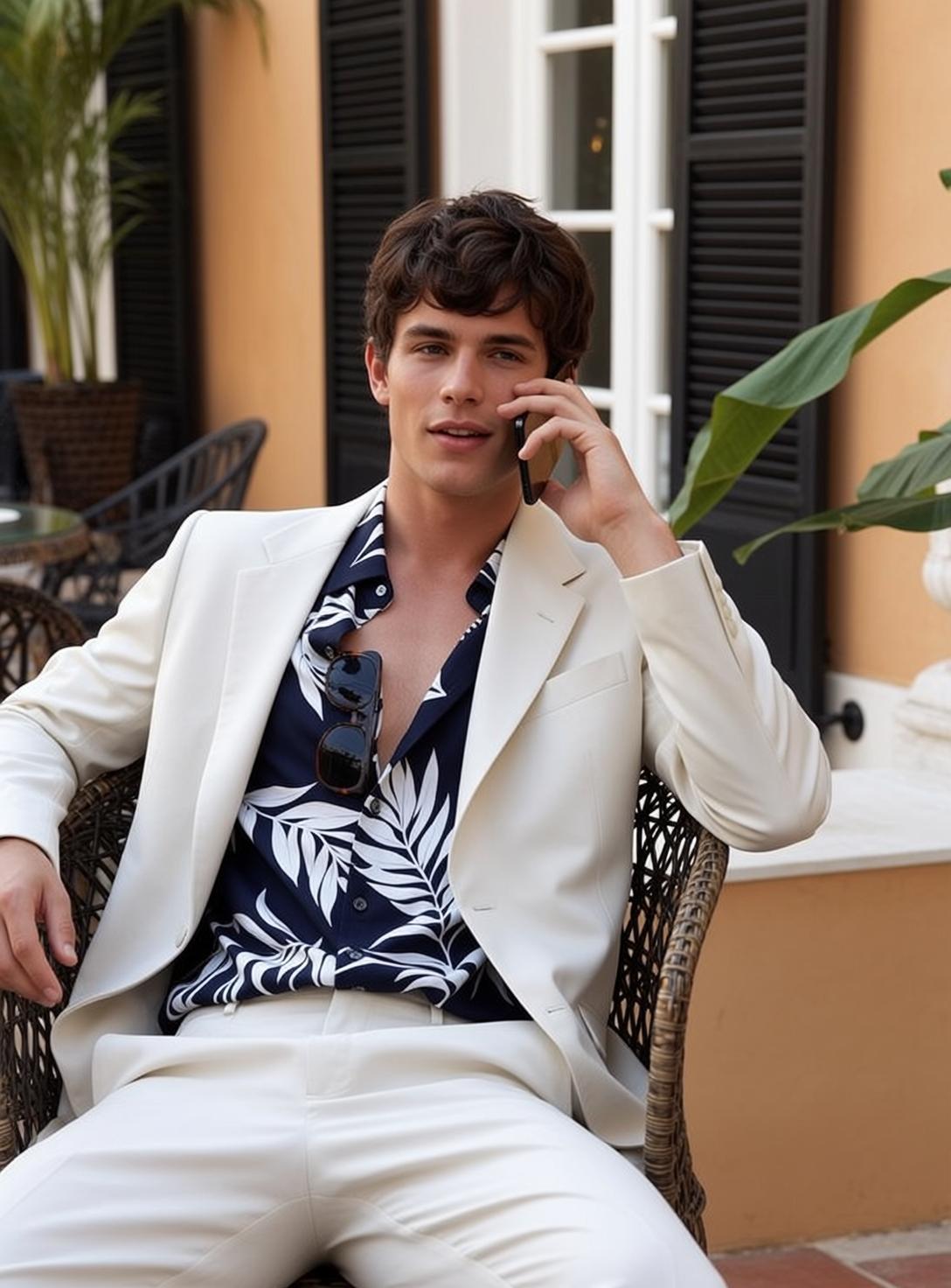 World Seated Wicker Chair Holding Smartphone His