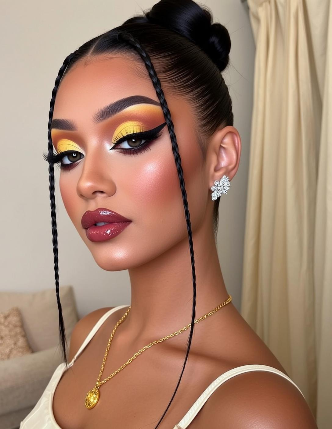 Makeup Posed Three-quarter Profile Looking Directly Slight
