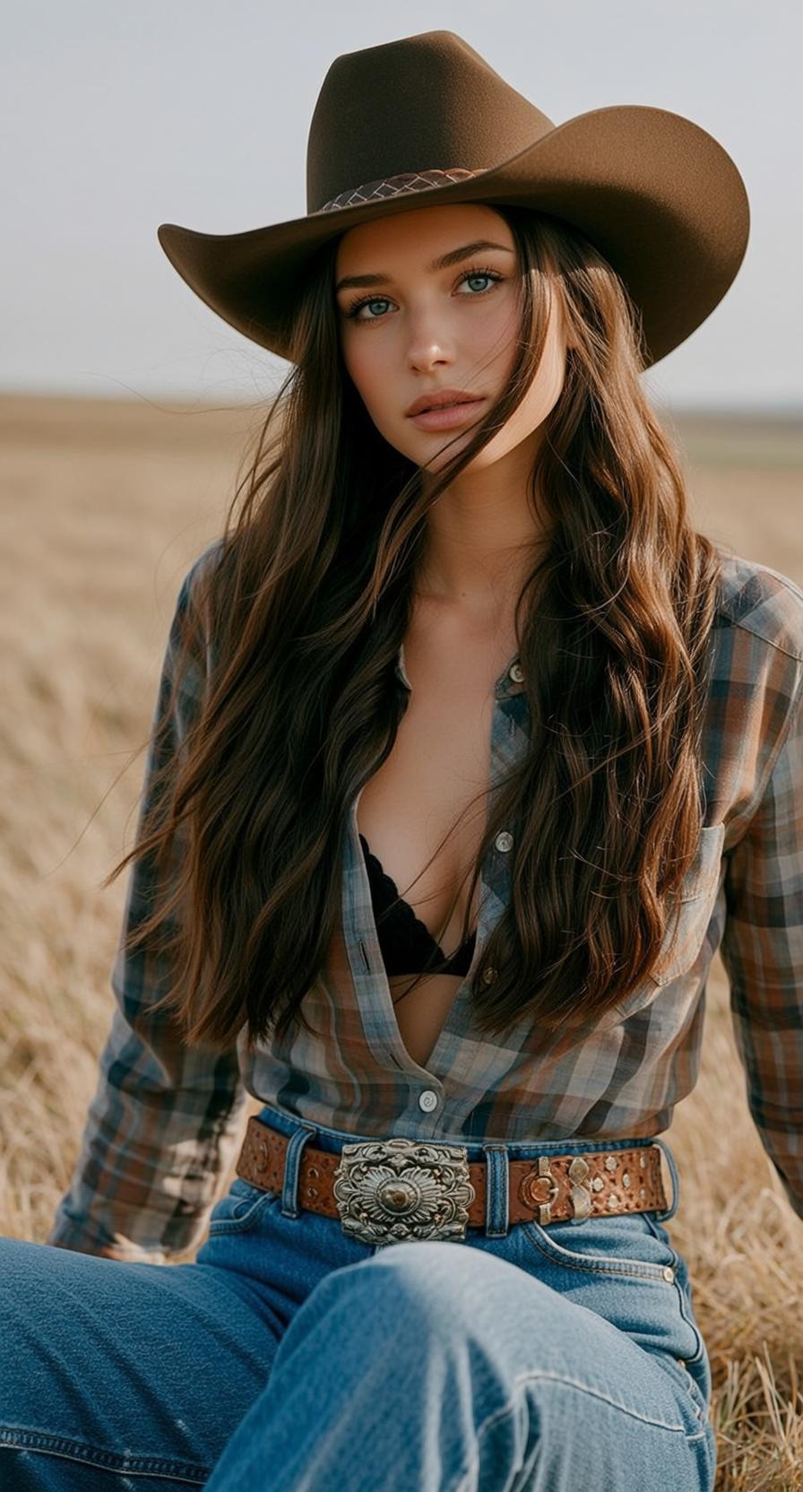 Plaid Shirt Cowboy Hat Seat