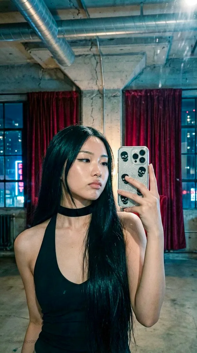 Makeup Necklace And Nails In Mirror Selfie