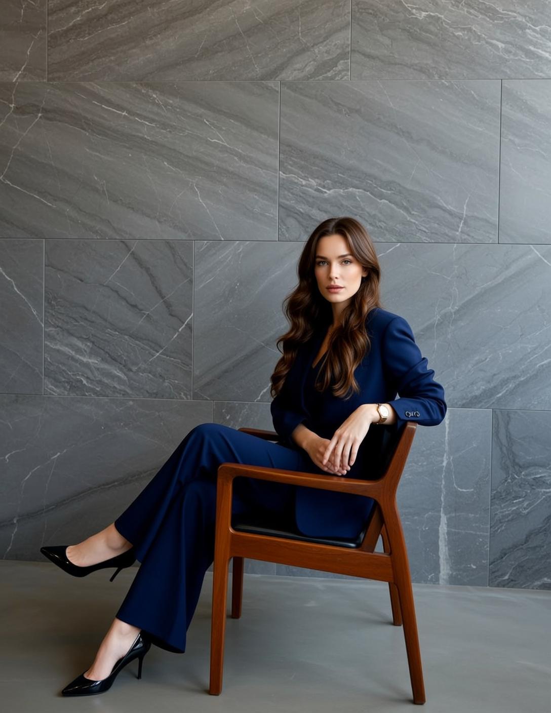 Luxury Young Long Wavy Brown Fair Navy