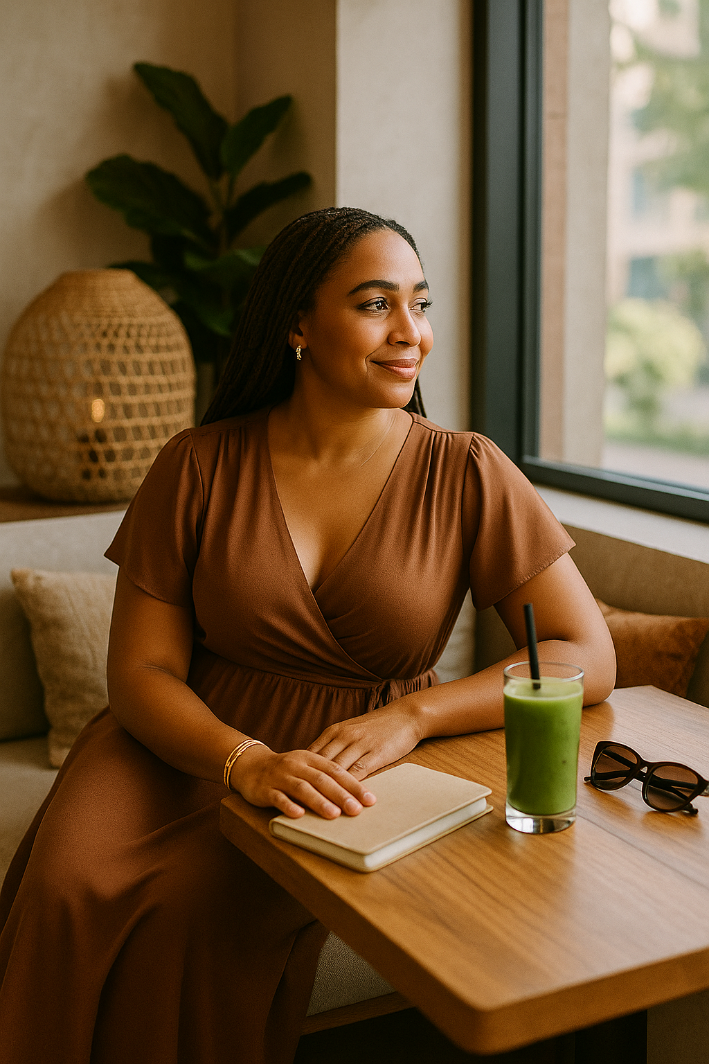 Woman Enjoying A Smoothie At A Cafe