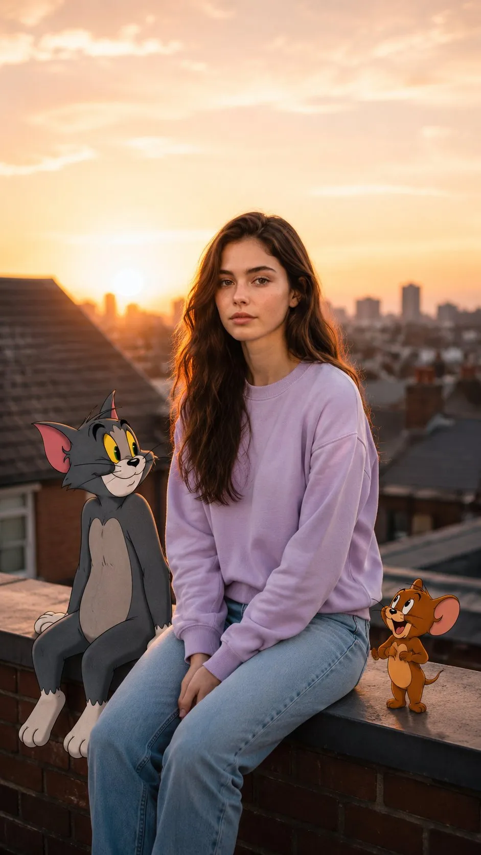 Rooftop Ledge Sunset With Tom And Jerry