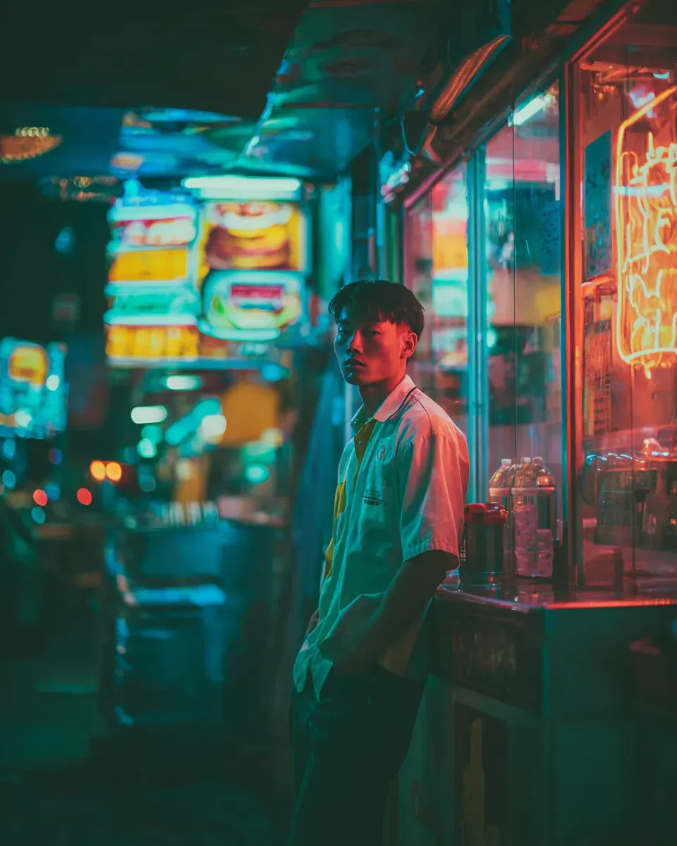Neon Food Delivery Portrait