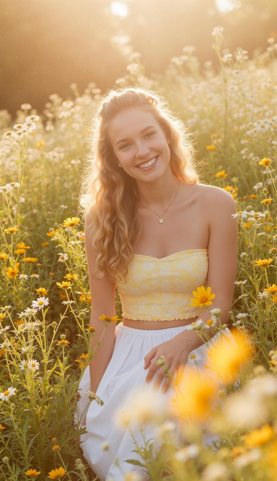 Explore Seated Field Wildflowers Her Body Angled