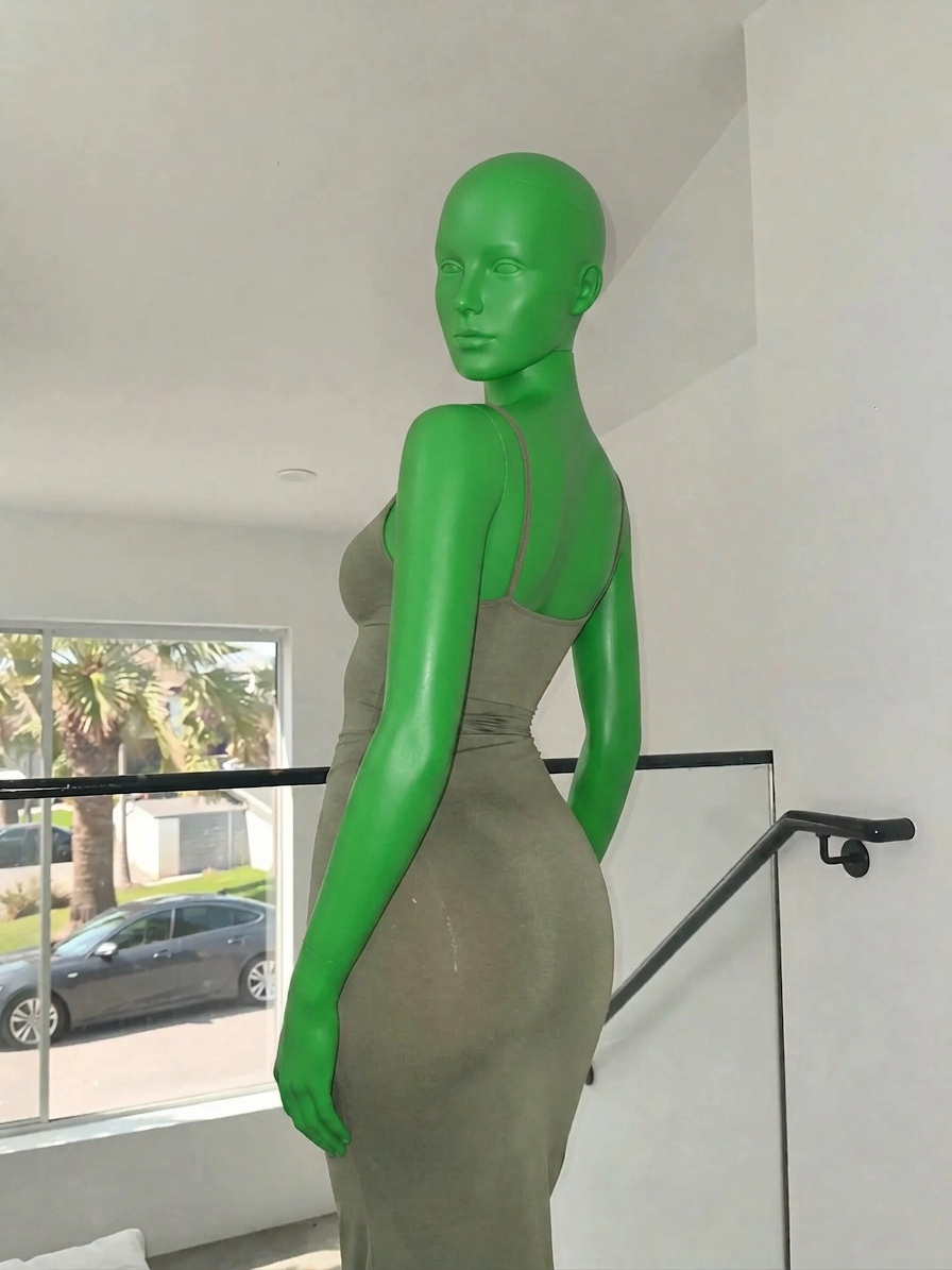 Template for Olive Slip Dress Stairway Pose