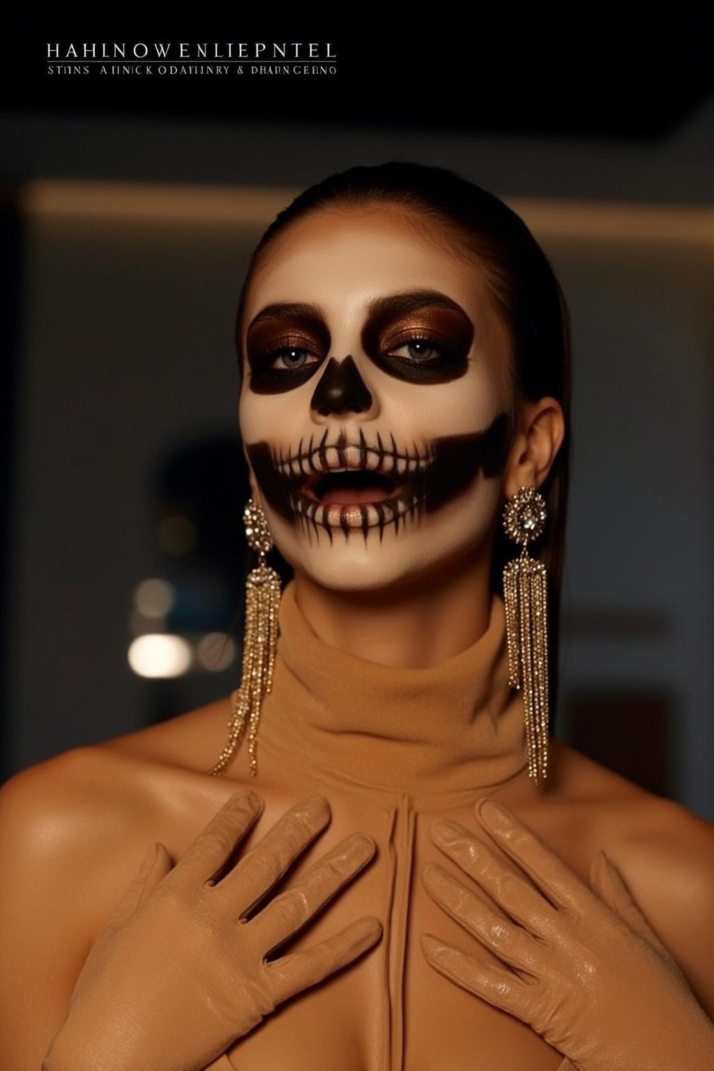 Halloween Makeup Skull Paint Dark Brown Pulled