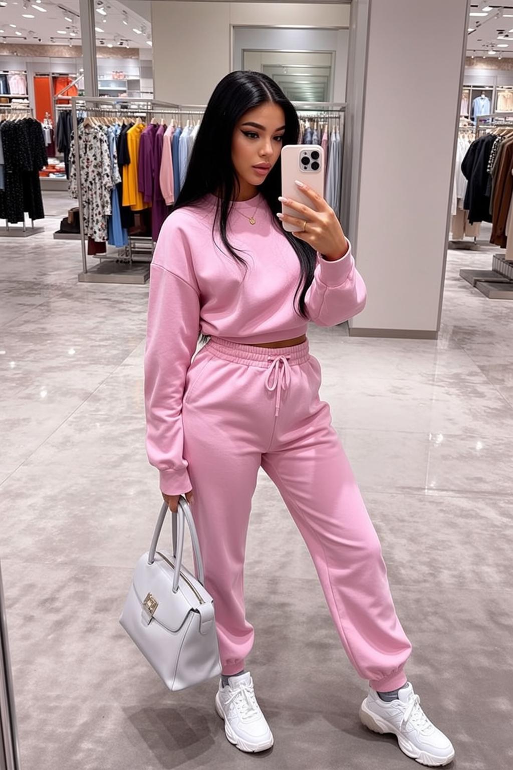 Pink Sweatpants Store Selfie