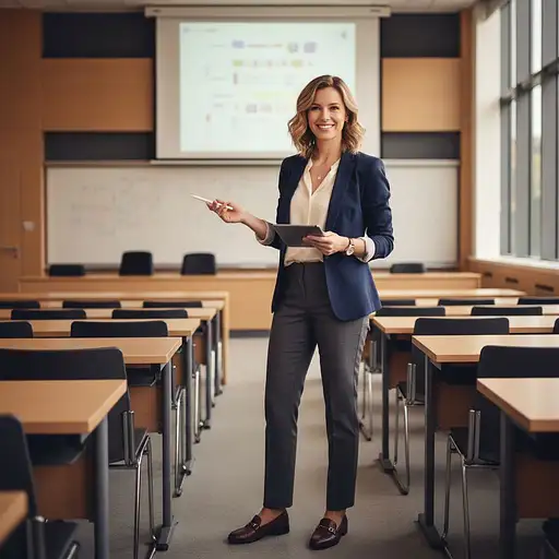 Female Full Body Shot Beautiful Caucasian Professor Business Casual Attire