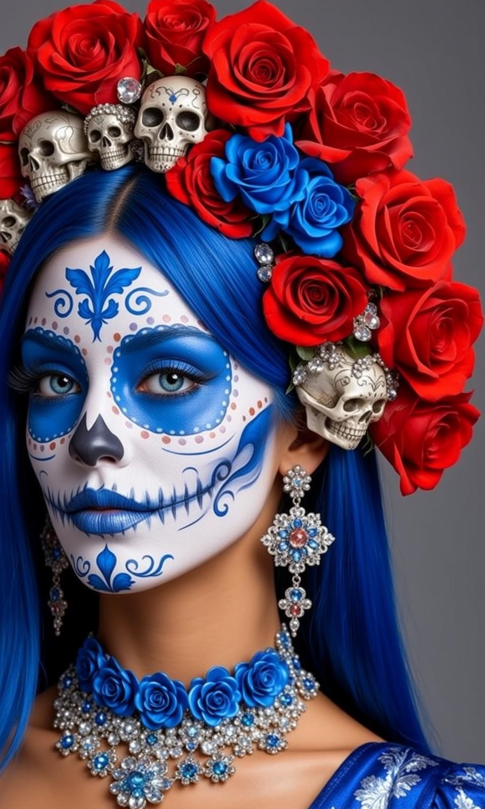 Halloween Makeup Sugar Skull Long Vibrant Blue
