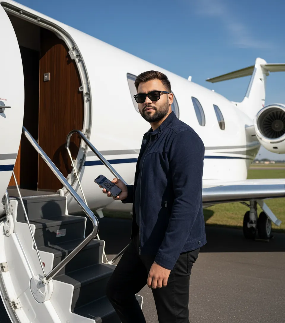 Man On Private Jet Stairs