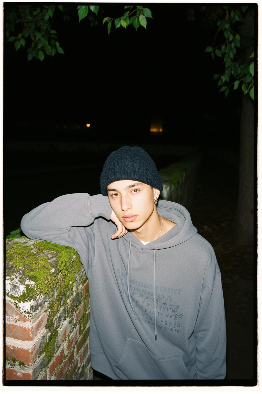 Explore Young Leaning Against Moss-covered Brick Wall