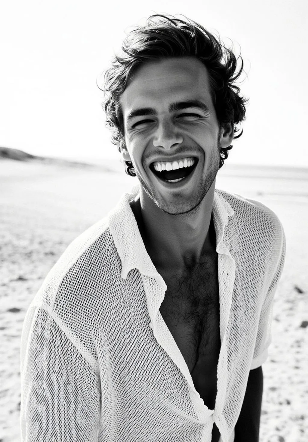 Medium Shot Black And White Photorealistic Portrait Young Man With