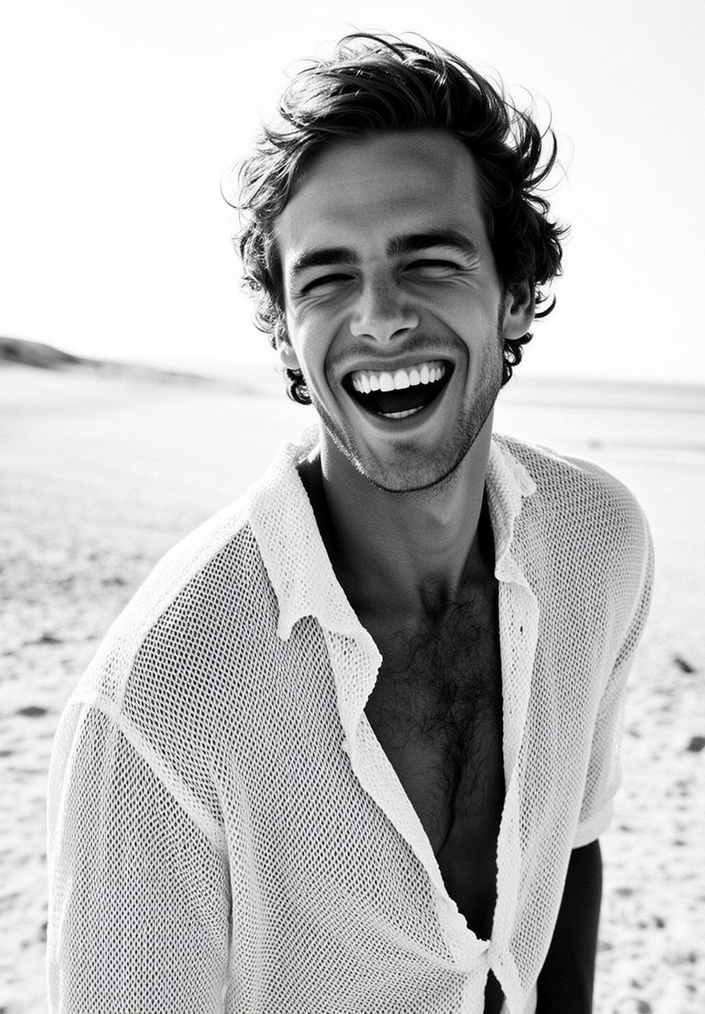 Medium Shot Black And White Photorealistic Portrait Young Man With